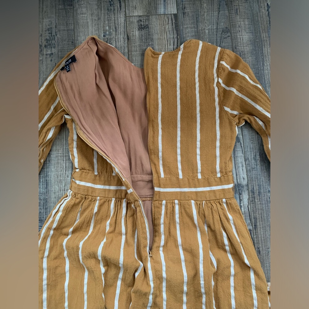 ✨SOLD✨Roolee Cotton Mustard Yellow/Striped 3/4 Sleeve Dress with Pockets Small - Picture 8 of 12